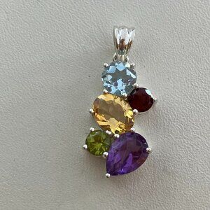 Blue topaz, Amethyst, Garnet, Citrine, Peridot 925 Sterling Silver pendant